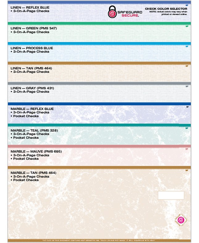 Standard Secure 3-On-A-Page Check Color Guide