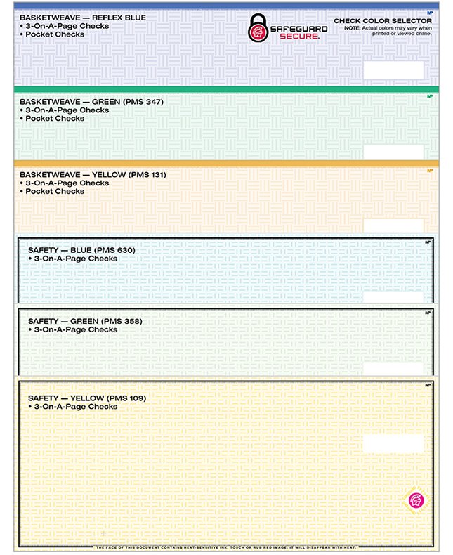 Standard Secure 3-On-A-Page Check Color Guide