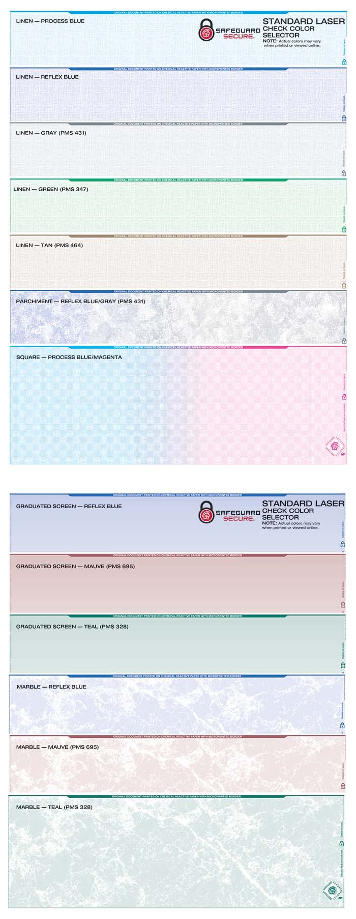 Standard Secure Laser Check Color Guide